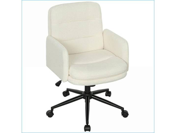 Chaise de Bureau Pivotante - Tissu Doux Réglable Roues PU Blanc Crème