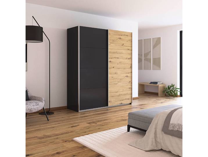 Schwebetürenschrank - Zweifarbig 181cm Grau/Graumetallic