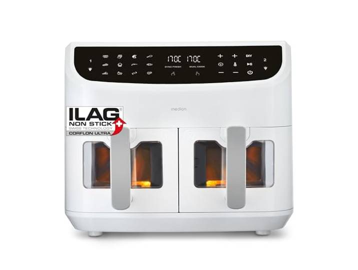 MEDION P20 XXL Airfryer Heißluftfritteuse mit 2 Kammern