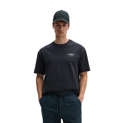 T-Shirt MARC O'POLO "mit Seafood-Rückenprint", Herren, Gr. S, schwarz (schwarz navy), Obermaterial: 100% Baumwolle, unifarben, Basic, loose fit, Rundhals, Shirts T-Shirt