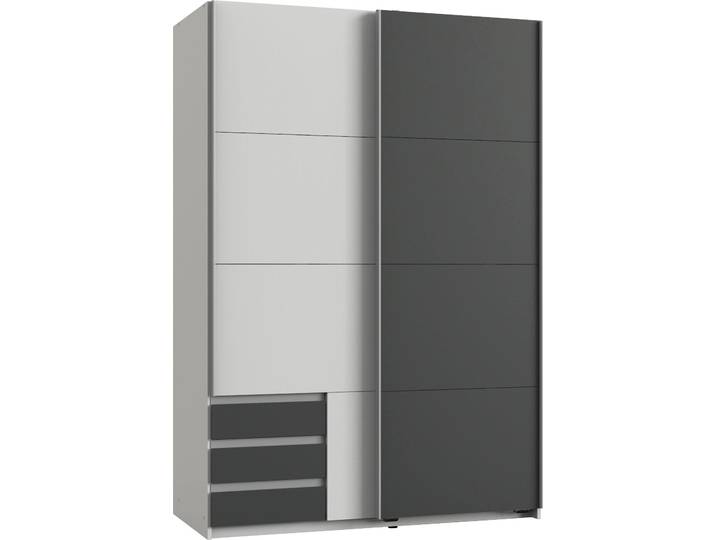 Schwebetürenschrank WIMEX Emden , weiss (weiß, graphitfarben), B:135cm H:198cm T:64cm, Schränke, Schwebetürenschrank, Mit Aussenschubkästen