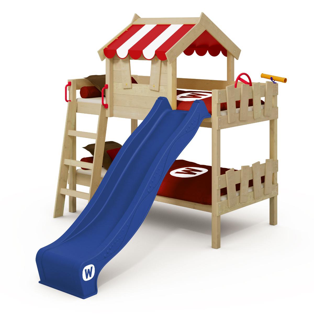Etagenbett CrAzY Circus 90x200 cm - Spielbett mit Rutsche - Abenteuerspielplatz für zwei Kinder aus Massivholz - Kinderbett mit Dach - Wickey