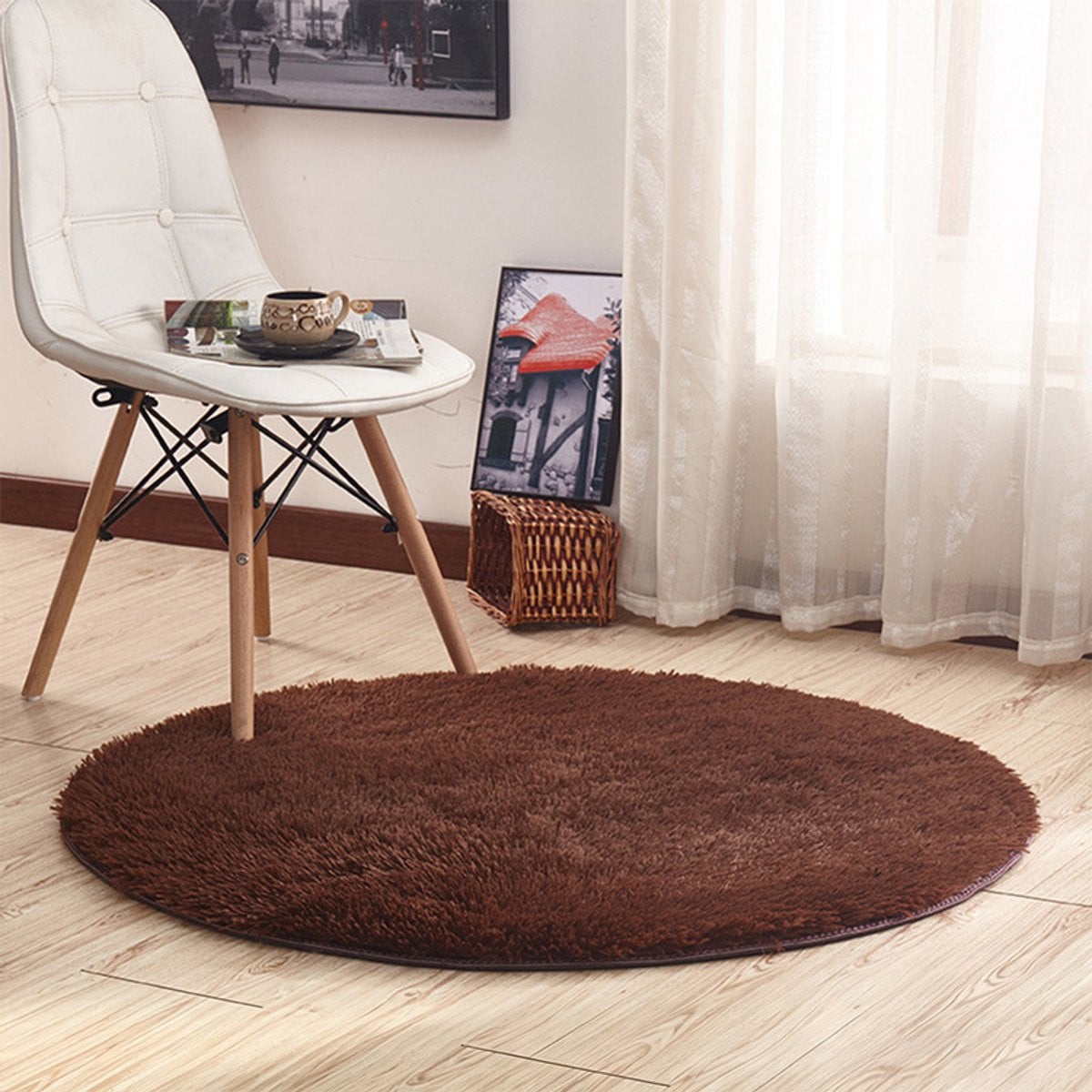 Wasbaar rond hoogpolig tapijt voor woon- en slaapkamer, Diameter: 100 cm
