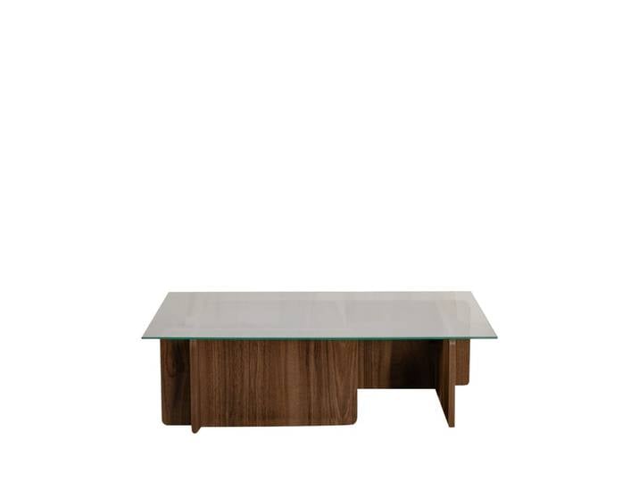 Table basse en verre trempé et bois - bois foncé