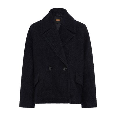 Kurzmantel BOSS ORANGE "Caban Premium Damenmode", Damen, Gr. 42, schwarz (dunkelblau 404), Web, Obermaterial: 60% Polyester, 40% Wolle, unifarben, loose fit normal, Mäntel Kurzmantel, mit Wolle, Loose Fit