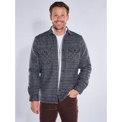 engbers Herren Kariertes Overshirt mit wärmendem Futter Blau regular Kent-Kragen - S