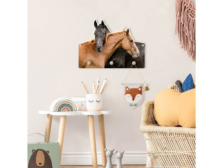Patère enfants Chevaux enlacés 40 x 30 x 1cm Marron