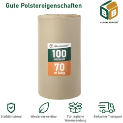 BB-Verpackungen GmbH 4 x Rollenwellpappe (1,0 x 70 m) Wellkarton Füllmaterial Polster Schutz Rollwellpappe BB-Verpackungen