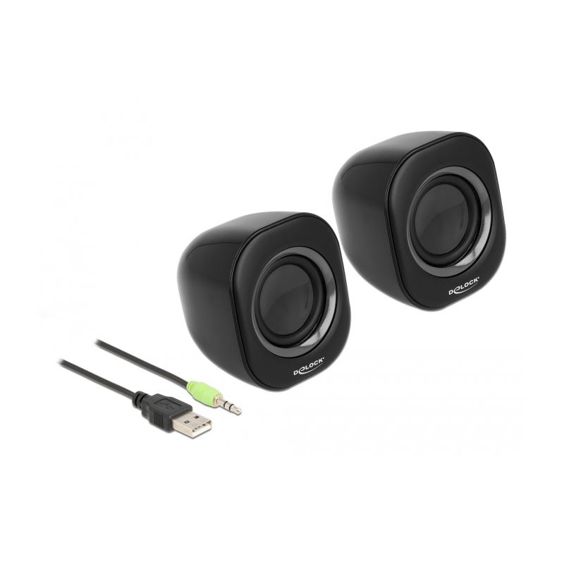 Delock Mini Stereo PC Lautsprecher mit 3,5 mm Klinkenstecker und USB Stromversorgung