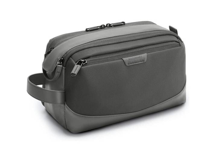 Kulturbeutel Kunstleder Grau, Kunststoff, 13x16x28 cm, Badaccessoires, Kosmetikdosen