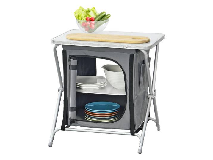[en.casa] Campingschrank Tullinge, Grau, Metall, 60x64x45 cm, Gartenmöbel, Gartentische, Garten-Beistelltische