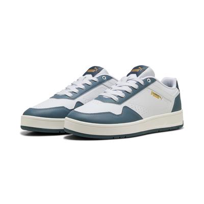 Sneaker PUMA "COURT CLASSIC", Damen, Gr. 42, Textil, blau (puma weiß, evening blau), Synthetik, Schuhe Sneaker, für sportliche Einsätze, mit Gummi-Laufsohle, mit Schnürverschluss