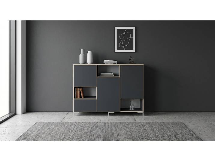 Schwarzes Sideboard - Kommode, Schwarz, Maßgefertigt Premium Dekore Schwarz Multiplex Kante