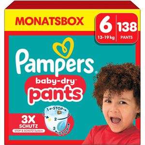 Pampers Windeln Baby-Dry Pants, Größe 6, 14-19 kg, mit Stop & Schutz Täschchen, 138 Stück