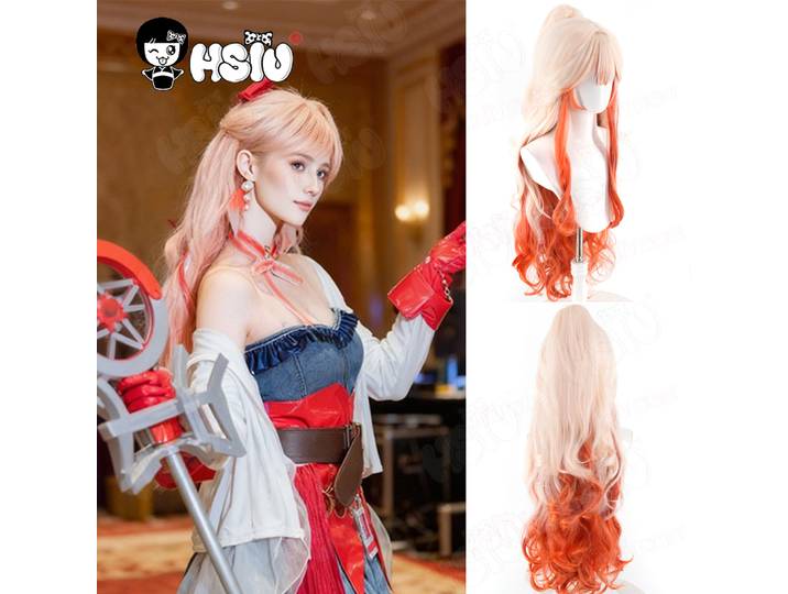 Haruka Cosplay perruque fibre synthétique perruque 「HSIU」80Cm gris rose mixte Orange rose longue perruque + bonnet de perruque jeu archevaliers Haruka Cosplay