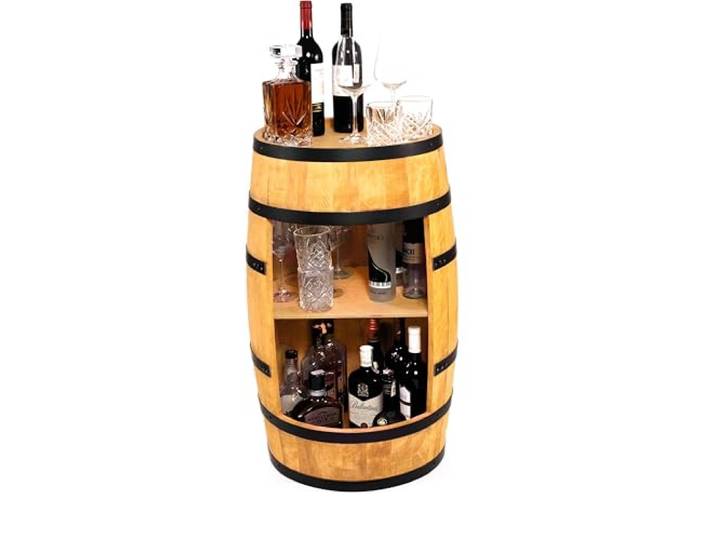 CREATIVE COOPER Weinfass Stehtisch - Mini Bar Regal Rund - Alkohol Shrank Flaschenregal Holz Regale - Holzfass Deko - Weinregal - Fassmöbel - Wine Rack - Möbel Wohnzimmer - Fassbar 80Cm High (Eiche)