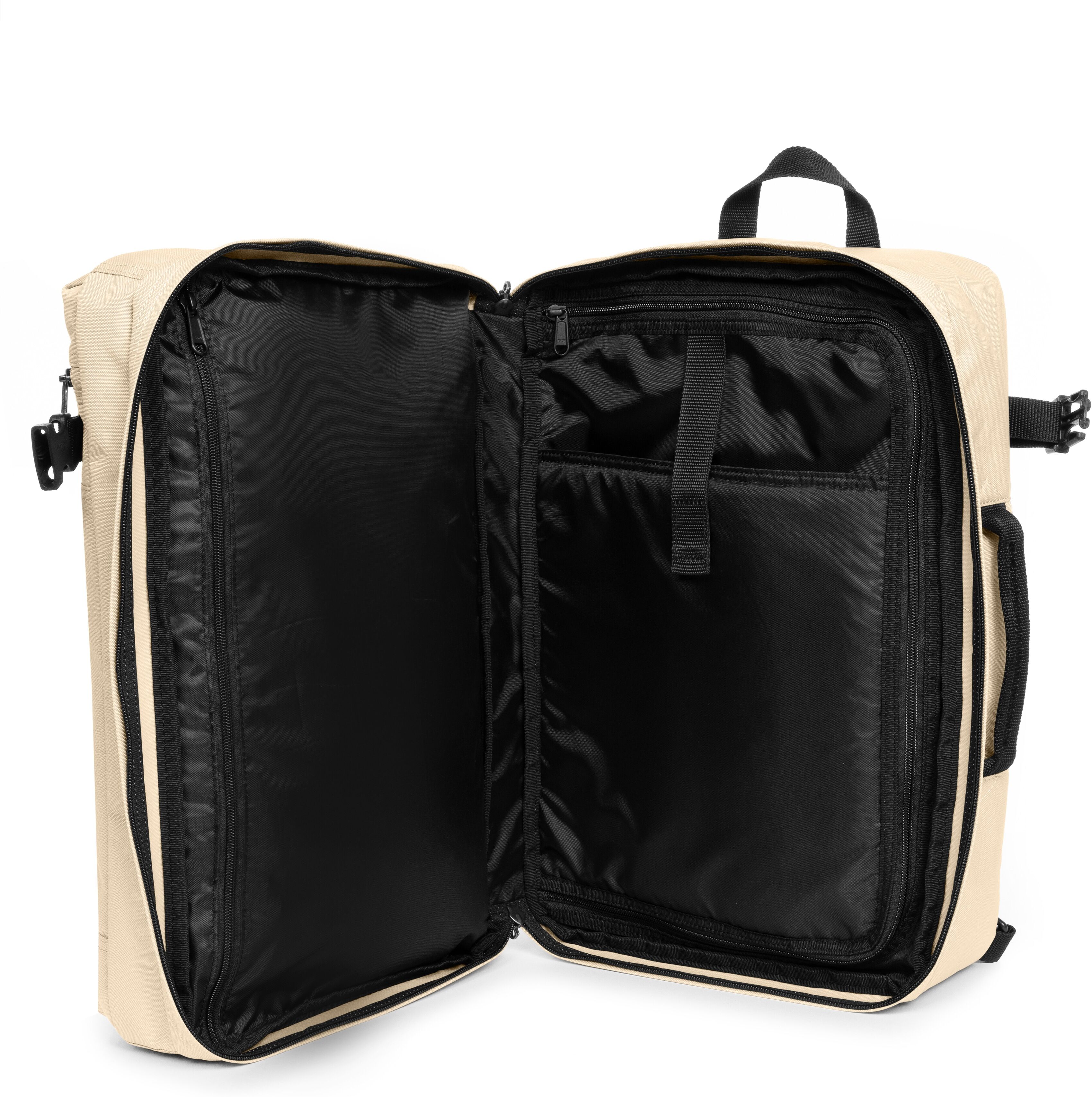 Freizeitrucksack EASTPAK "TRANSIT'R PACK", Damen, Gr. B/H/T: 26cm x 44cm x 20cm, beige, Polyester, unifarben, Rucksäcke Freizeitrucksack, Reisetasche, Reisegepäck, Duffle-Tasche 2-in-1-Handgepäck