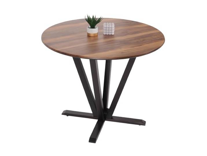 Mendler Bistrotisch HWC-M56 Massiv-Holz Holz-Optik Dunkles Gestell Tisch, Esstisch, HPL, Laminat, Melamin, Ø92cm