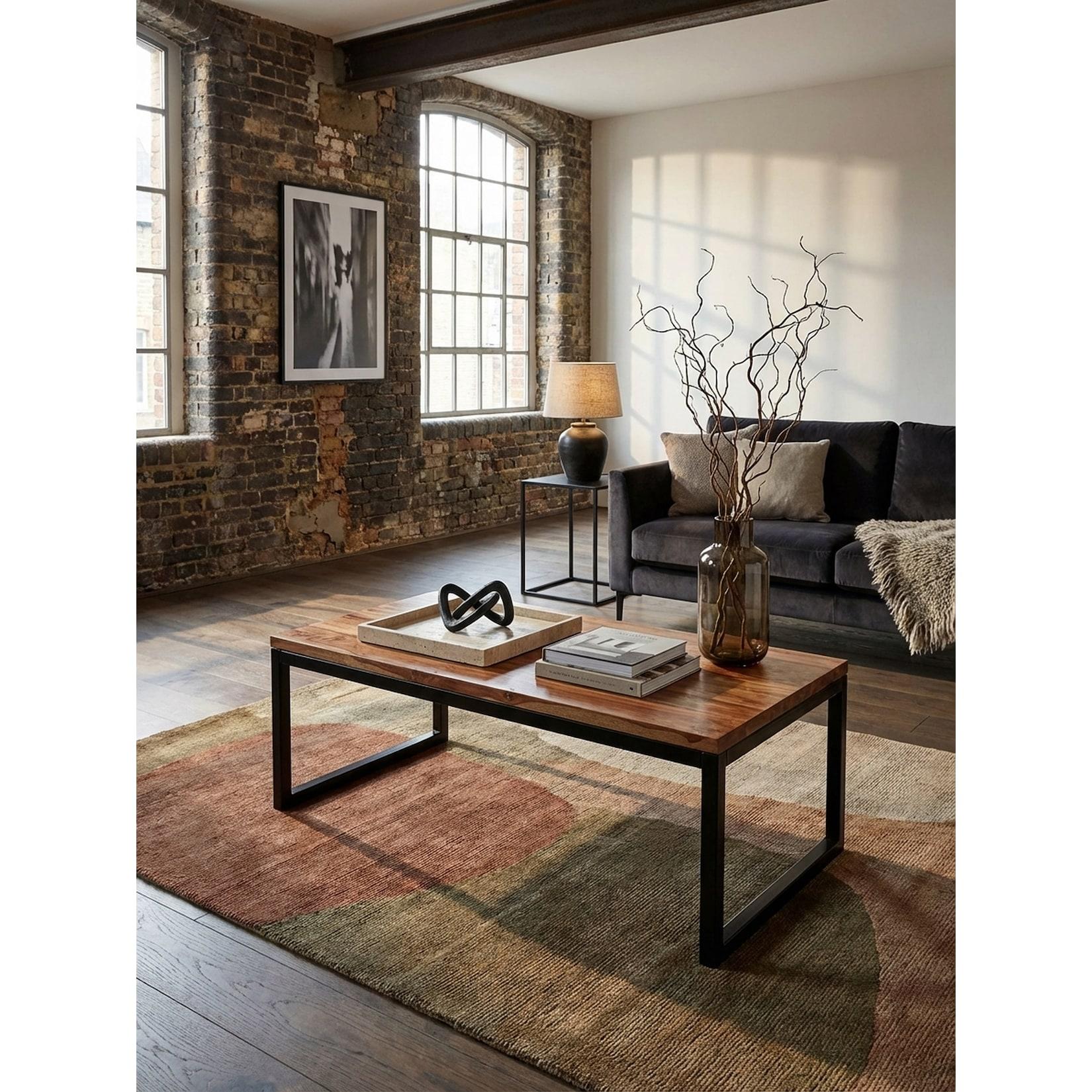 Couchtisch Sheesham Massivholz Metall 110x40x60cm Industrial Style
