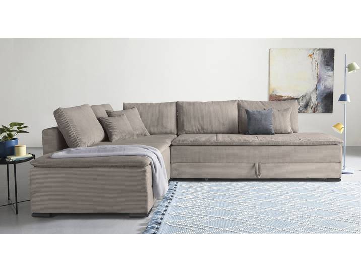 Home affaire Night & Day L-Form, B: 321 cm, mit Dauer-Schlaffunktion 180x200 cm Schlaffunktion, Bettkasten, Topper & 3 Zierkissen, Boxspringbett Cord