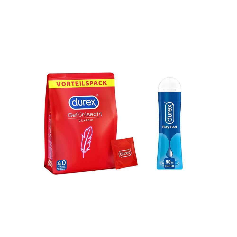 Durex Gefühlsecht hauchzarte Kondome + durex play Feel Gleitgel 1 St Set