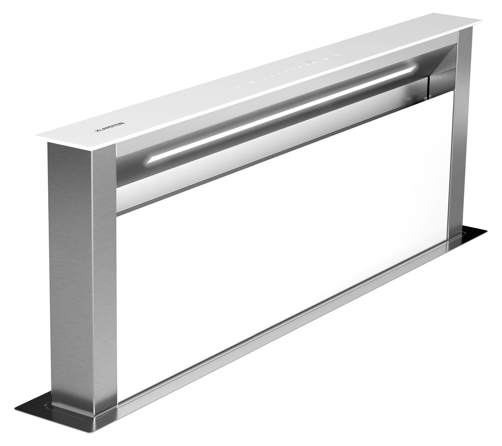 Klarstein Royal Flush Eco Downdraft Dunstabzugshaube - Energieeffizient, 720 m³/h Abluft, Touch-Bedienfeld, LED-Beleuchtung, Edelstahl & Glas, 52 dB Geräuschpegel