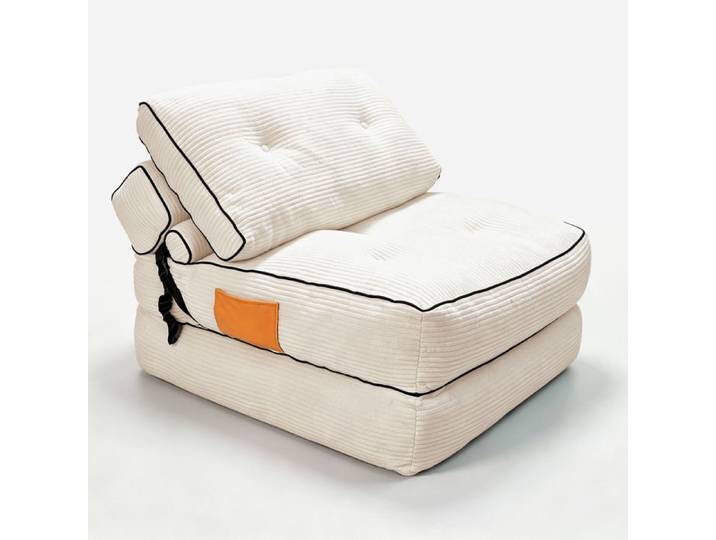 Canapé-lit pliable convertible 90 cm fauteuil de sol lazy sofa en corduroy blanc mousse compressé sous vide JOINERY