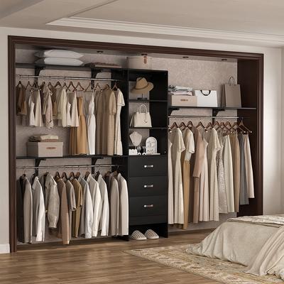 Rackcog Navada 120'' Adjustable Closet Organizer with Drawers, Closet System with DIY Shelves for Reach-in and Walk-in Closet