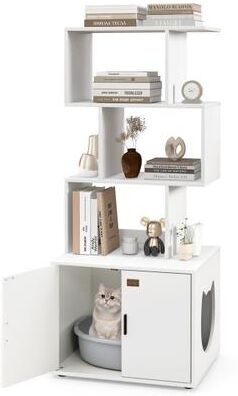 Costway 56 Inch Tall Cat Litter Box Enclosure with Storage-White