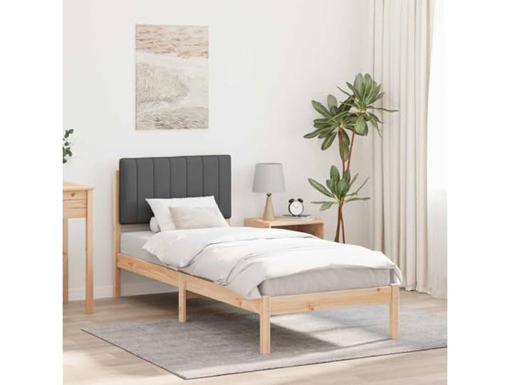 Massivholz Leinen Optik Schlafzimmer Stahlrahmen Grau 75 x 190 cm Bettgestell mit gepolstertem Kopfteil Dunkelgrau 75x190 cm Massivholz Kiefer Lattenrost ohne Boxspring Lesen