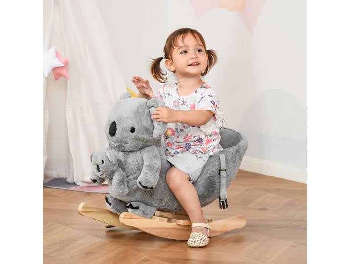 HOMCOM Jouet Bascule Koala Bois Effet Sonore Fauteuil Gris