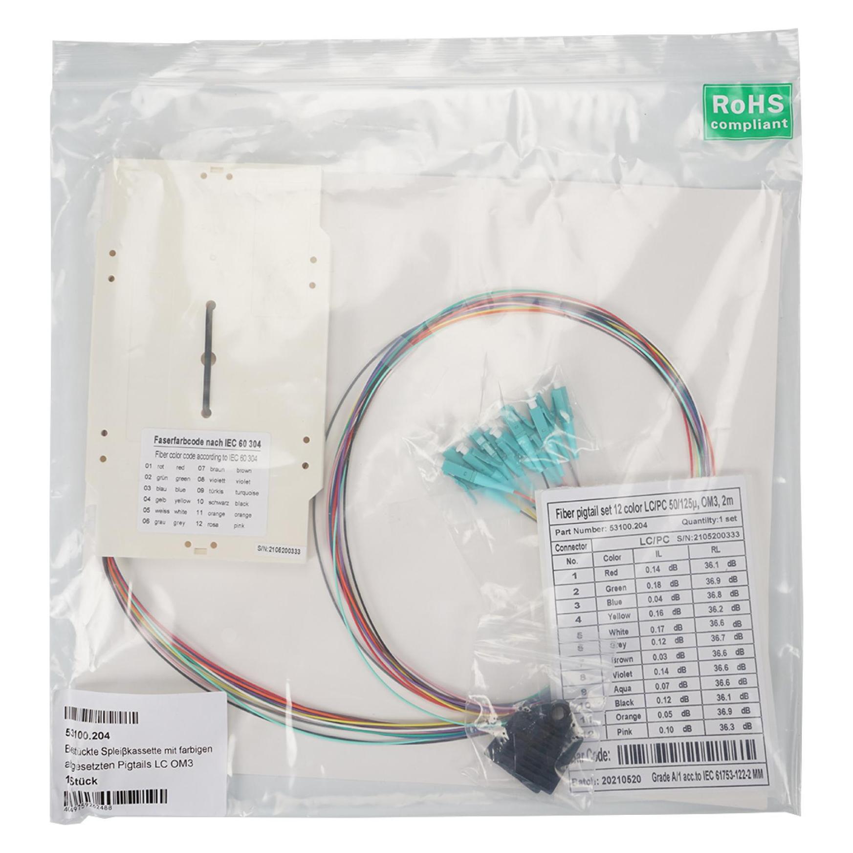 EFB Elektronik Bestückte Spleisskassette mit farbigen abgesetzten Pigtails LC OM3 (0.80 m) (53100.204)