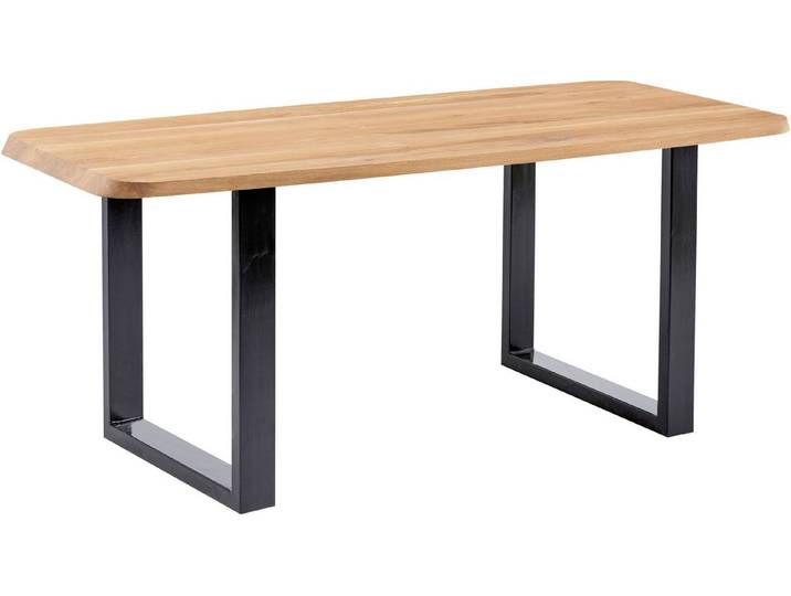 massivline&more Esstisch Porto, Vierfußtisch, Küchentisch, Tisch, Esstisch, Holztisch (2-St), Platte massiv, Gestell Metall pulverbeschichtet schwarz