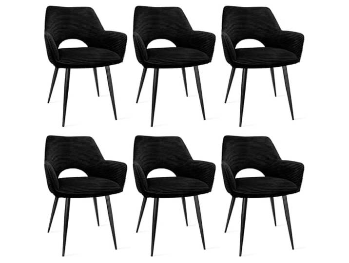 WAFTING Esszimmerstühle 6er Set, Armlehnstuhl mit Metallbeine, schwarz Cord Stoff, Hohe Rückenlehne,Samt Stuhl,Küchenstühle,Wohnzimmerstuhl,Polsterstuhl,Restaurant,Schlafzimmer,Konferenzraum,Hotel