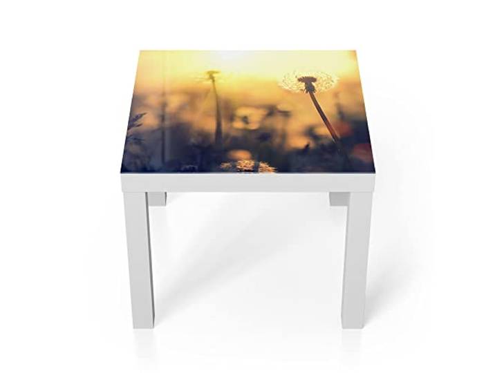 DEQORI Glastisch weiß klein 55x55 cm Motiv Pusteblumenwiese ausgefallener Beistelltisch aus Glas Hochglanz Couchtisch fürs Wohnzimmer moderner Couch Tisch mit Design