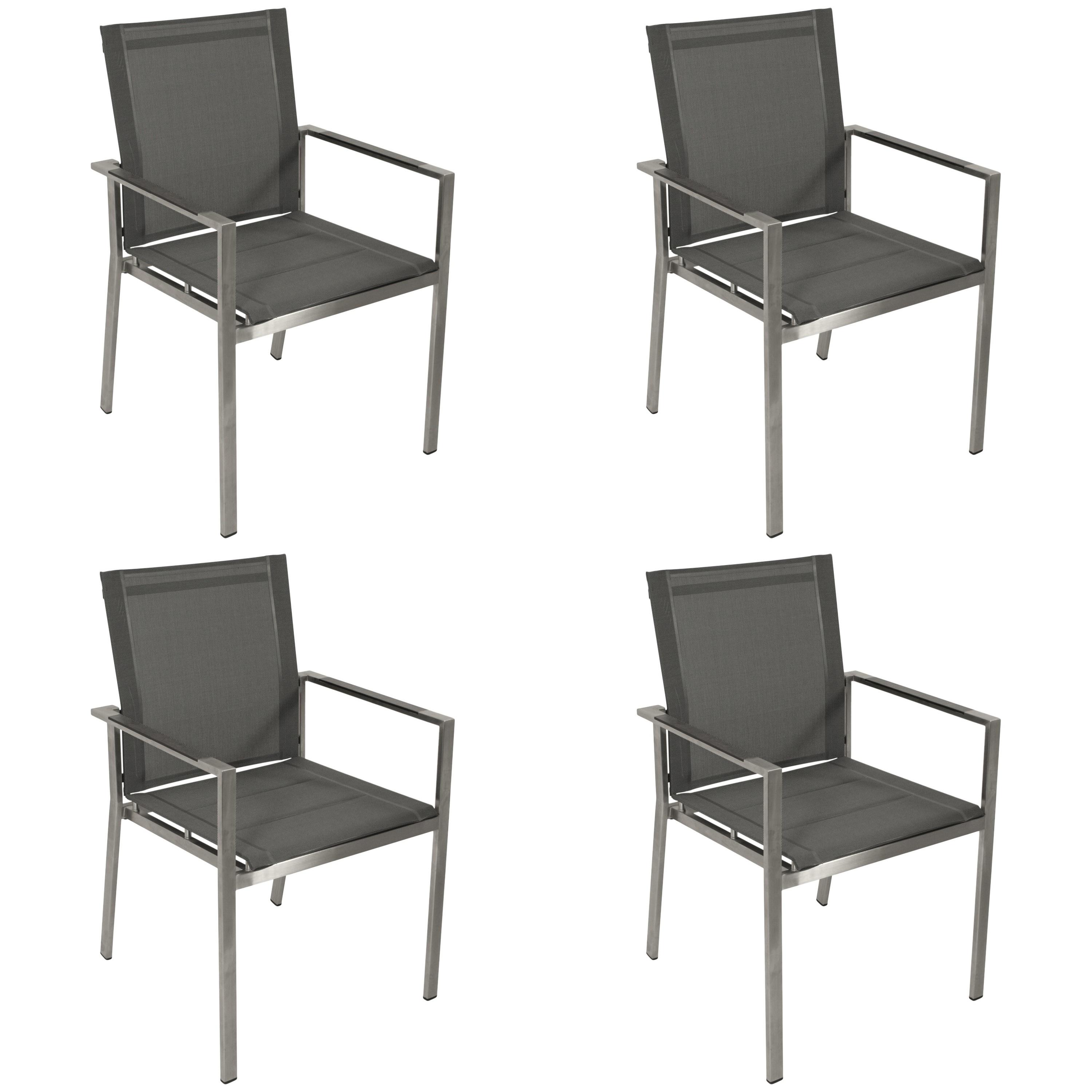 DEGAMO Gartensessel SYDNEY Edelstahl + Kunstgewebe grau, stapelbar (4er Set)