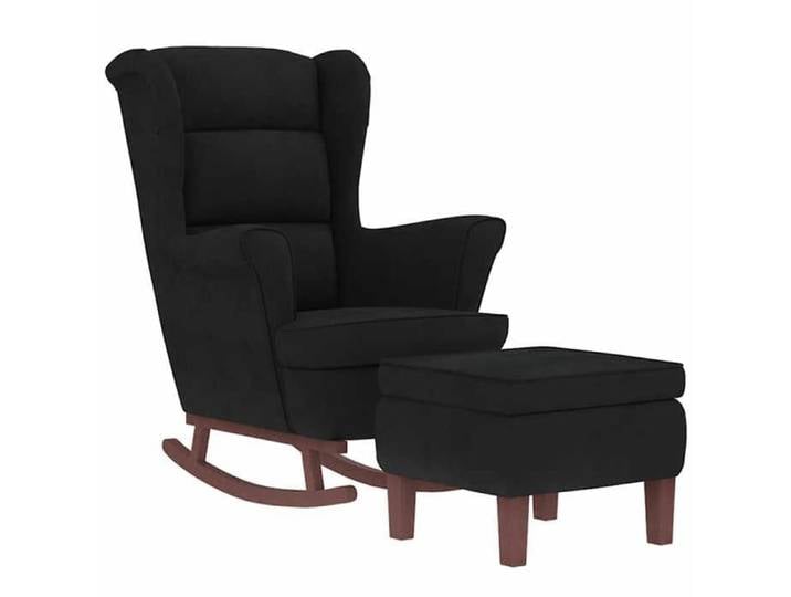 VIDAXL(26734)Fauteuil séjour - 1 place - Fauteuil à bascule berçant à oreilles en velours noir bois massif - Montage requis