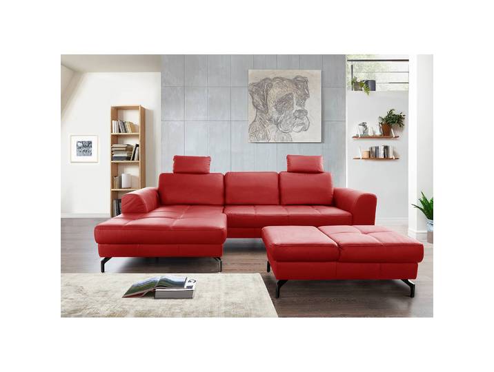 Ecksofa Lascaux Rot Echtleder Pua 284 x 87 x 175cm Longchair davorstehend links Modern