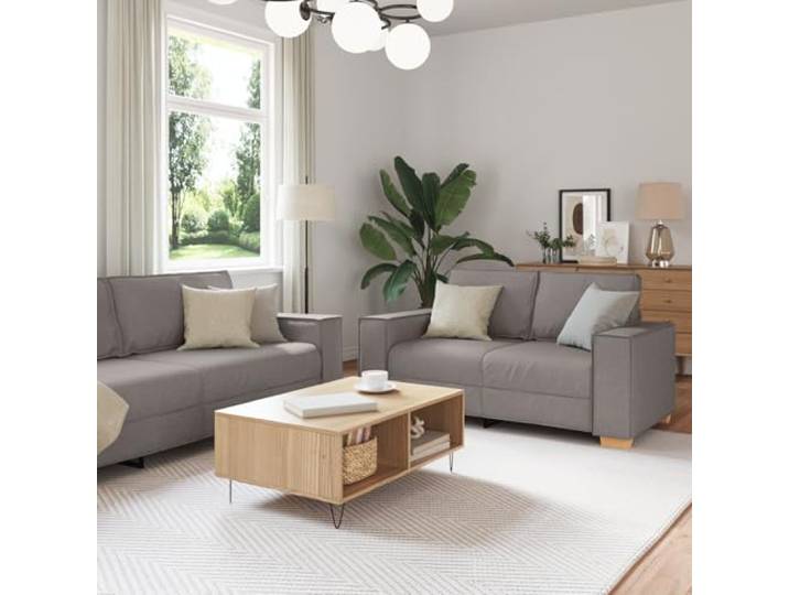 HEFZGDB 3-TLG. Sofagarnitur mit Kissen Taupe Stoff Modernes Sofa Set für Wohnzimmer und Büro Atmungsaktive Polsterung Robuster Stahlrahmen Gemütliche Sitzgelegenheit Platz