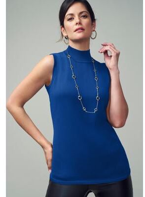 Plus Size Women's Fine Gauge Mockneck Sweater by Jessica London in Dark Sapphire (Size 12) Sleeveless Mock Turtleneck