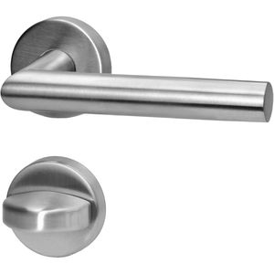 Lockzz Drückergarnitur Würzburg, Edelstahl matt, mit Rosetten, für Bad-/WC-Tür