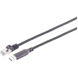 S-Conn USB-A LAN Adapterkabel 1G USB-A > RJ45 ALU schwarz 7,5m (USB), Netzwerk Adapter, Schwarz