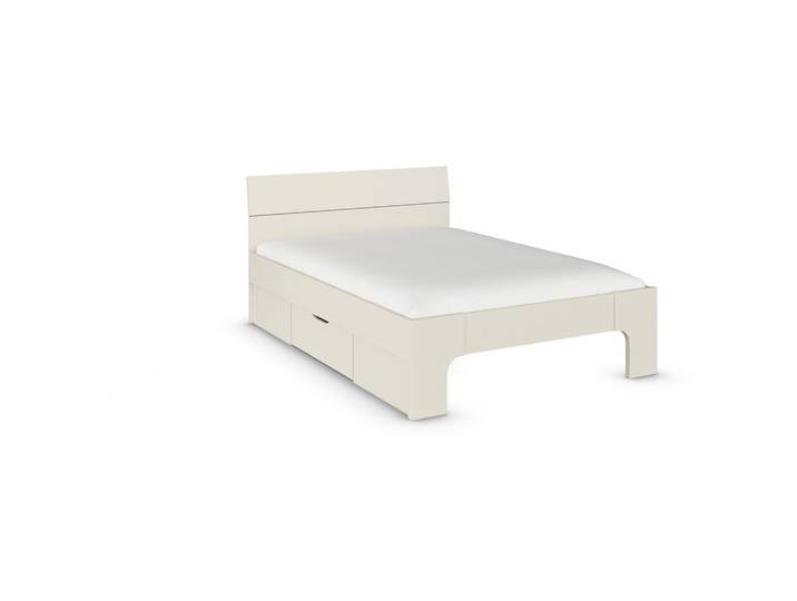 Bett, Champagner, 140x200 cm, Foliertes Holz, Mit Holz-Kopfteil & Schublade, Modern, Rauch