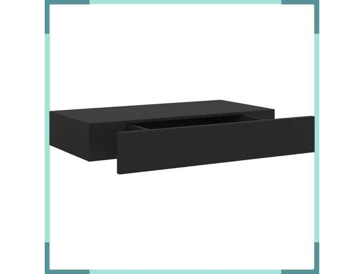 FHE Étagère murale flottante avec tiroir - MDF - Durable - Noir - 48x25x8 cm