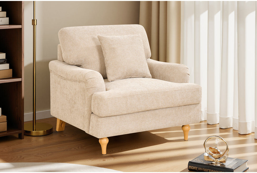 Rosalind Wheeler Elmeta Upholstered Armchair Beige Chenille 92cm H X 97cm W X 90cm D