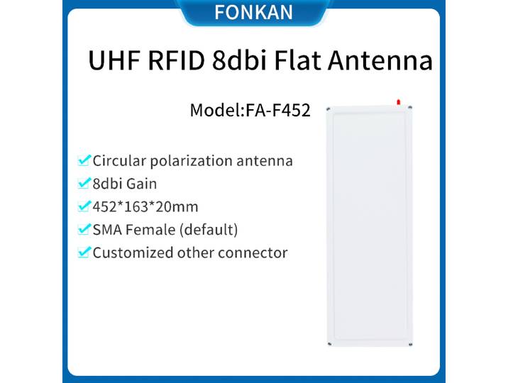 Antenne RFID UHF 452x163mm 8dBi avec connecteur SMA femelle pour la gestion du personnel et les rayonnages intelligents, antenne plate RFID UHF