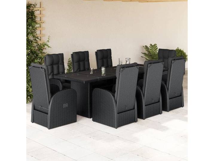 Ensemble à manger de jardin 9pcs coussins noir résine tressée ensemble de salle à manger d'extérieur 3277643