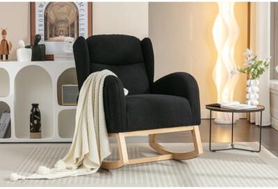 Ostweer Ergonomic Rocking Chair Glider Rocking Chair Adult Rocking Chair Single Sofa Rocking Chair with Packet Wood Legs for Living Room