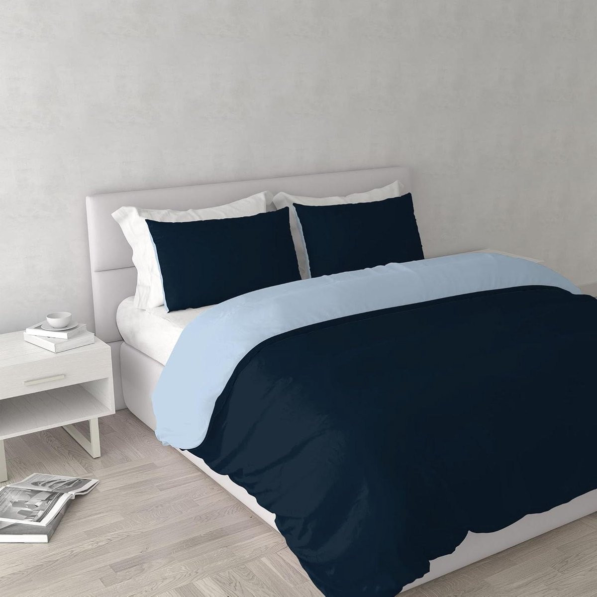 Tweekleurige Dekbedovertrek Set Donkerblauw/Lichtblauw - 250x200 cm