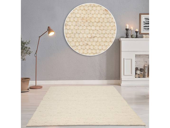 Wollteppich THEKO Alpen, Handwebteppich , beige (natur), B:140cm H:12mm L:200cm, Schurwolle, Teppiche, Wollteppich, reine Wolle, meliert, handgewebt, Wendeteppich, Wohnzimmer